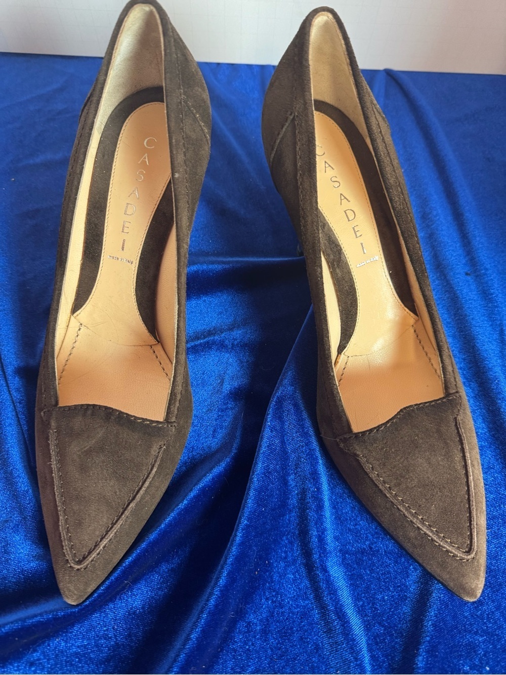 Casadei Women's Brown Suede Pointed-Toe Kitten Heel Pumps